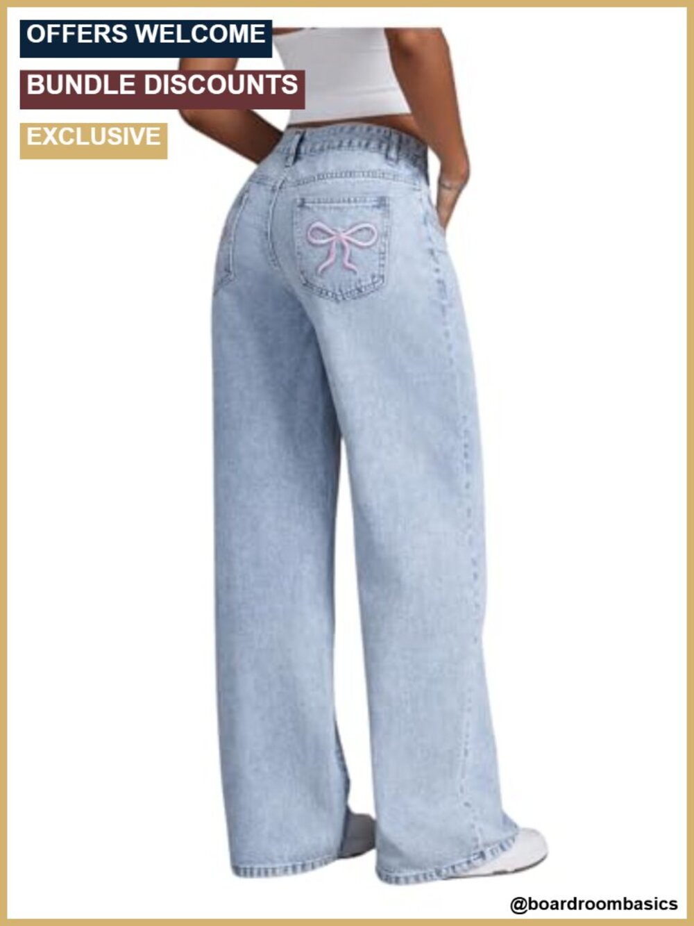 Floerns Women's Bowknot Embroidery Jeans Straight Leg Boyfriend Denim Pants Y2k